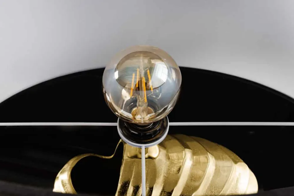 Riess-Ambiente Goldene Möbel|Tischlampen > Design Tischlampe SHELL 60cm gold schwarz Metall Stoffschirm maritim