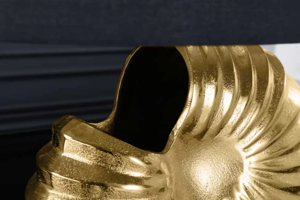 Riess-Ambiente Goldene Möbel|Tischlampen > Design Tischlampe SHELL 60cm gold schwarz Metall Stoffschirm maritim