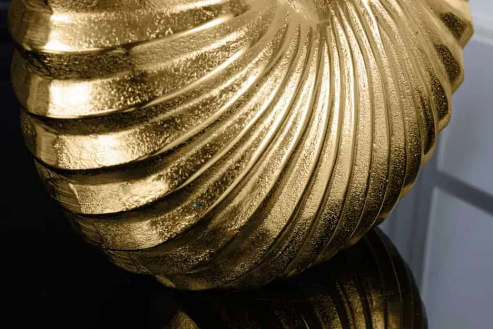 Riess-Ambiente Goldene Möbel|Tischlampen > Design Tischlampe SHELL 60cm gold schwarz Metall Stoffschirm maritim
