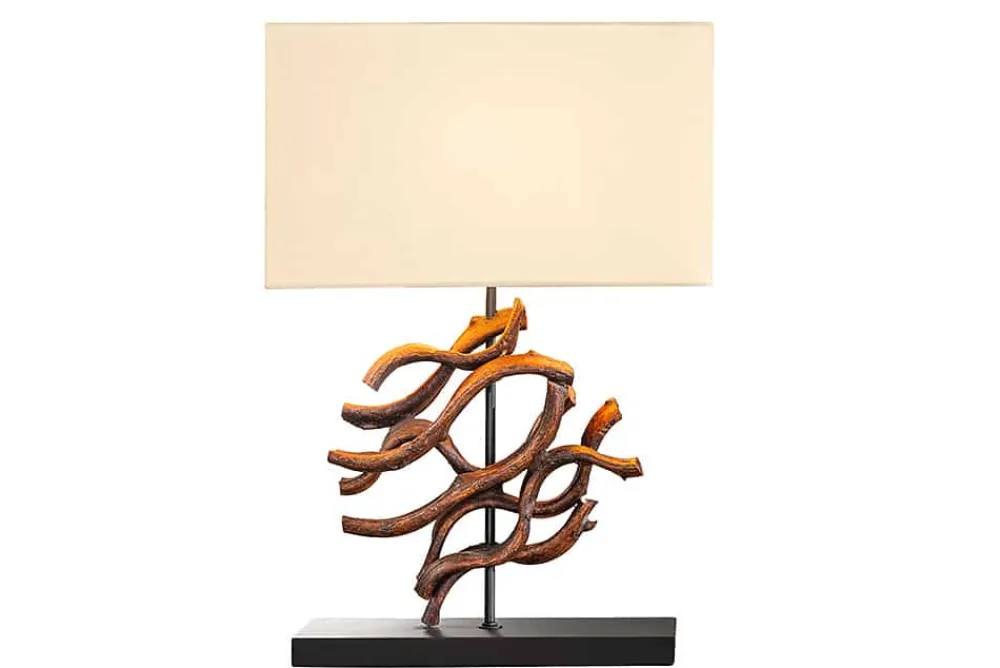 Riess-Ambiente Mehr...|Lampen > Design Tischlampe WAVE 60cm natur Massivholz handmade beige Baumwollschirm