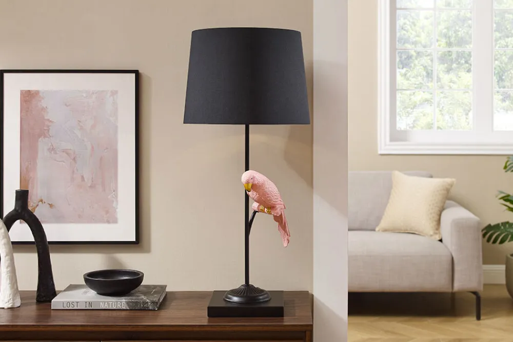 Riess-Ambiente Tischlampen > Design Tischlampe WILDLIFE 75cm schwarz terracotta rund Papagei Skulptur