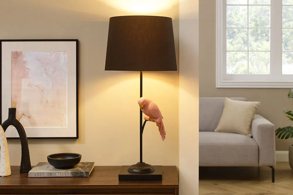 Riess-Ambiente Tischlampen > Design Tischlampe WILDLIFE 75cm schwarz terracotta rund Papagei Skulptur