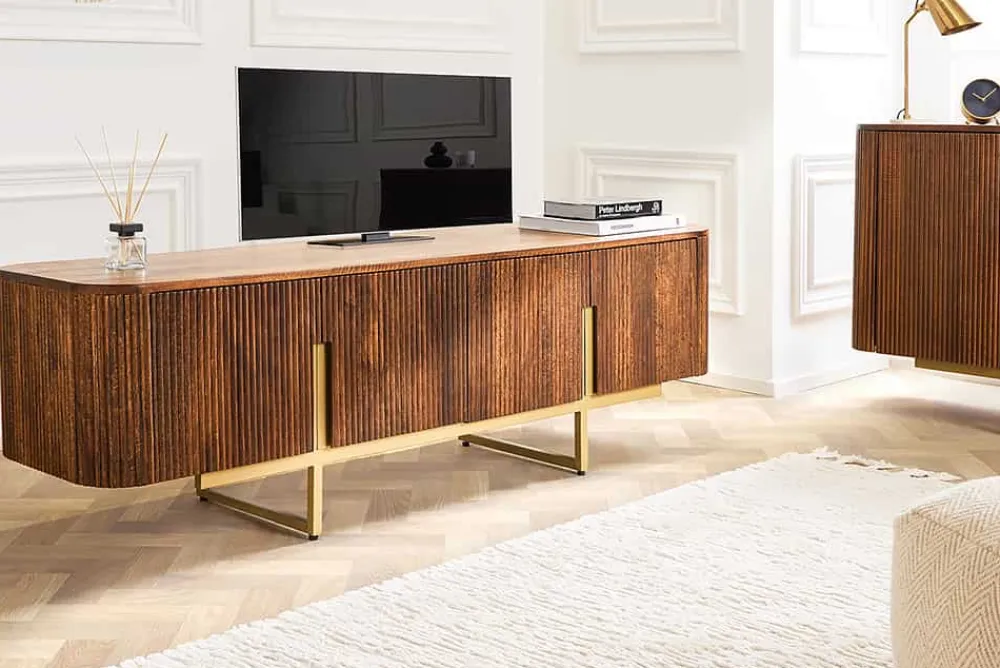 Riess-Ambiente Retro Möbel|Tv- & Lowboards > Design TV Board GATSBY 160cm braun mattgold Mangoholz Retro