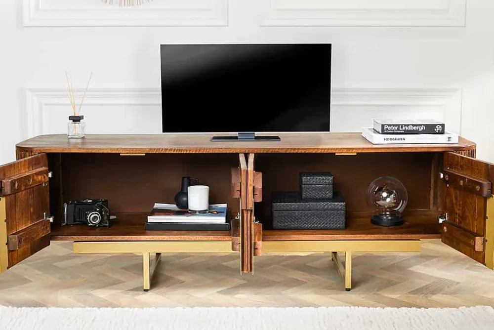 Riess-Ambiente Retro Möbel|Tv- & Lowboards > Design TV Board GATSBY 160cm braun mattgold Mangoholz Retro