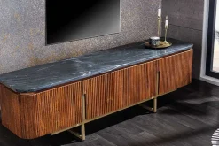 Riess-Ambiente Retro Möbel|Tv- & Lowboards > Design TV-Board GATSBY 160cm braun gold Mangoholz Marmor Metallgestell