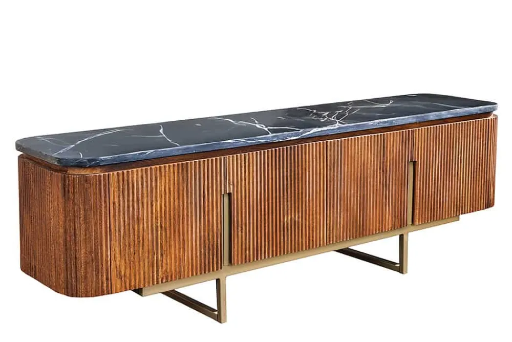Riess-Ambiente Retro Möbel|Tv- & Lowboards > Design TV-Board GATSBY 160cm braun gold Mangoholz Marmor Metallgestell