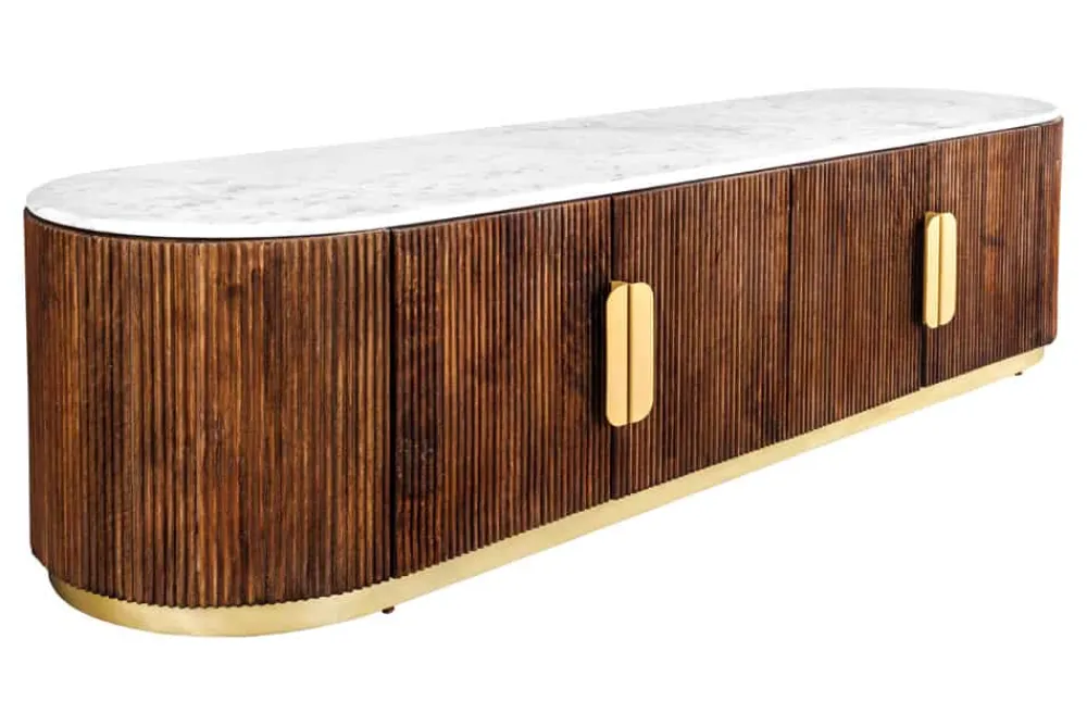 Riess-Ambiente Mehr...|Retro Möbel > Design TV-Board GATSBY 170cm braun gold Mangoholz weiße Marmorplatte Lowboard