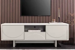 Riess-Ambiente Retro Möbel|Tv- & Lowboards > Design TV-Board SAVOY 150cm kaschmir weiß Marmor Keramik mit Stauraum und 3D-Front
