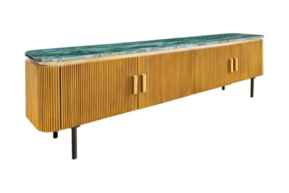 Riess-Ambiente Tv- & Lowboards|Mehr... > Design TV-Board VENEZIANO 160cm messing grün Marmorplatte Mangoholz Retro