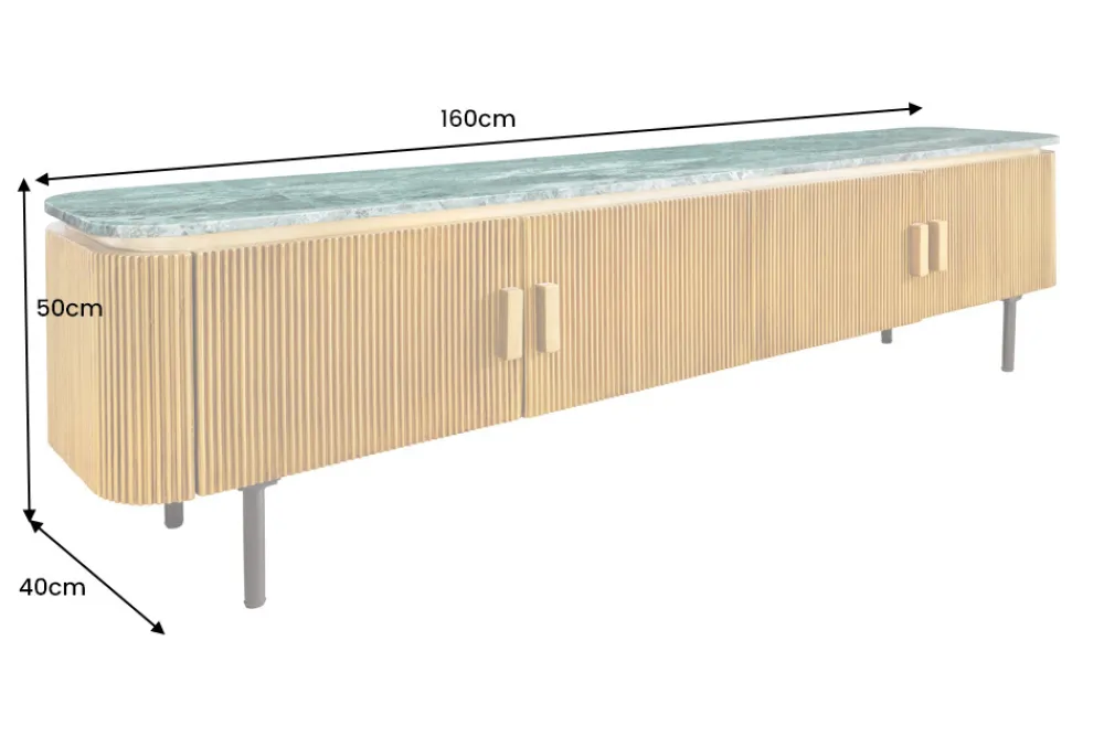 Riess-Ambiente Tv- & Lowboards|Mehr... > Design TV-Board VENEZIANO 160cm messing grün Marmorplatte Mangoholz Retro