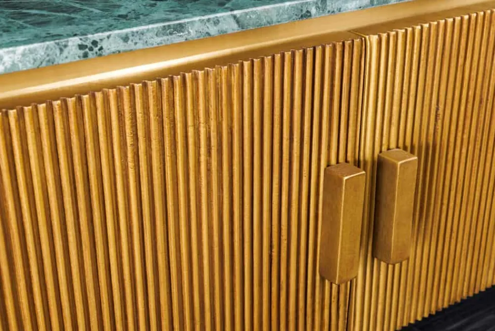 Riess-Ambiente Tv- & Lowboards|Mehr... > Design TV-Board VENEZIANO 160cm messing grün Marmorplatte Mangoholz Retro
