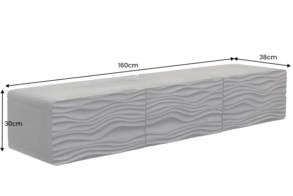 Riess-Ambiente Goldene Möbel|Tv- & Lowboards > Design TV-Board WAVE 160cm schwarz Mangoholz mit 3D Schnitzereien hängend