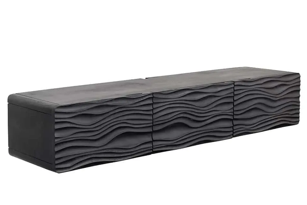 Riess-Ambiente Goldene Möbel|Tv- & Lowboards > Design TV-Board WAVE 160cm schwarz Mangoholz mit 3D Schnitzereien hängend