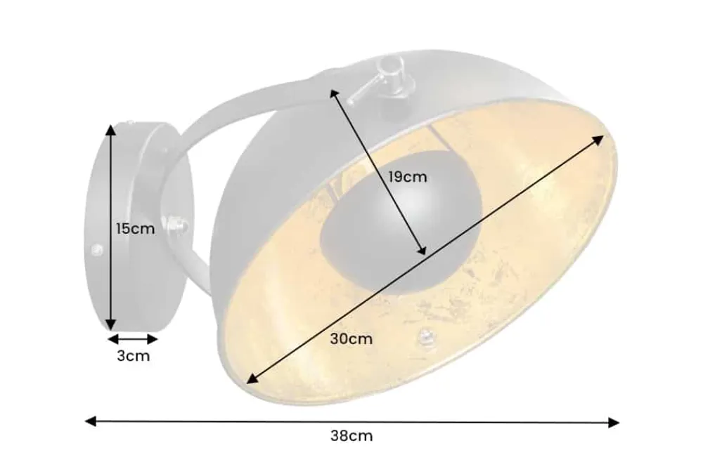 Riess-Ambiente Goldene Möbel|Wandleuchten > Design Wandleuchte STUDIO 38cm schwarz Blattgold-Optik neigbarer Schirm