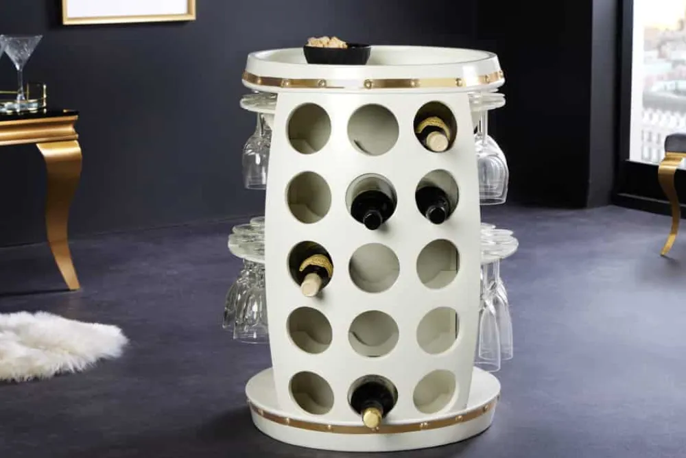 Riess-Ambiente Goldene Möbel|Weinregale > Design Weinfass BODEGA WHITE 70cm weiß gold Pinie Flaschen Gläseraufhängung