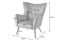 Riess-Ambiente Loungesessel|Skandinavisch > Design XL Sessel AMSTERDAM grau Samt schwarze Metallbeine Retro Stil