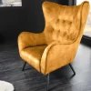 Riess-Ambiente Loungesessel|Skandinavisch > Design XL Sessel AMSTERDAM senfgelb Samt schwarze Metallbeine Retro Stil