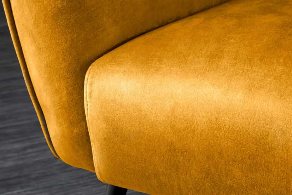 Riess-Ambiente Loungesessel|Skandinavisch > Design XL Sessel AMSTERDAM senfgelb Samt schwarze Metallbeine Retro Stil