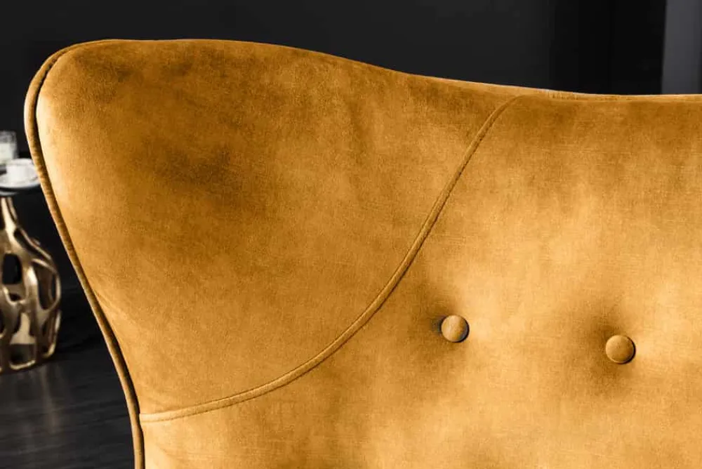 Riess-Ambiente Loungesessel|Skandinavisch > Design XL Sessel AMSTERDAM senfgelb Samt schwarze Metallbeine Retro Stil
