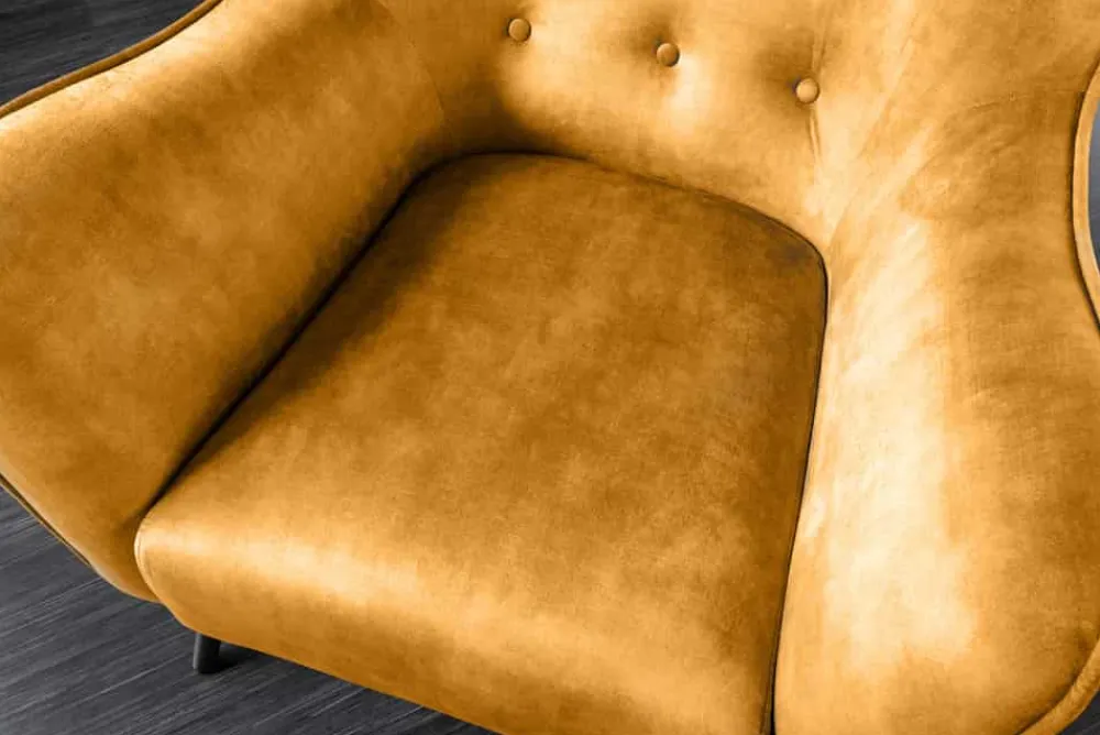 Riess-Ambiente Loungesessel|Skandinavisch > Design XL Sessel AMSTERDAM senfgelb Samt schwarze Metallbeine Retro Stil
