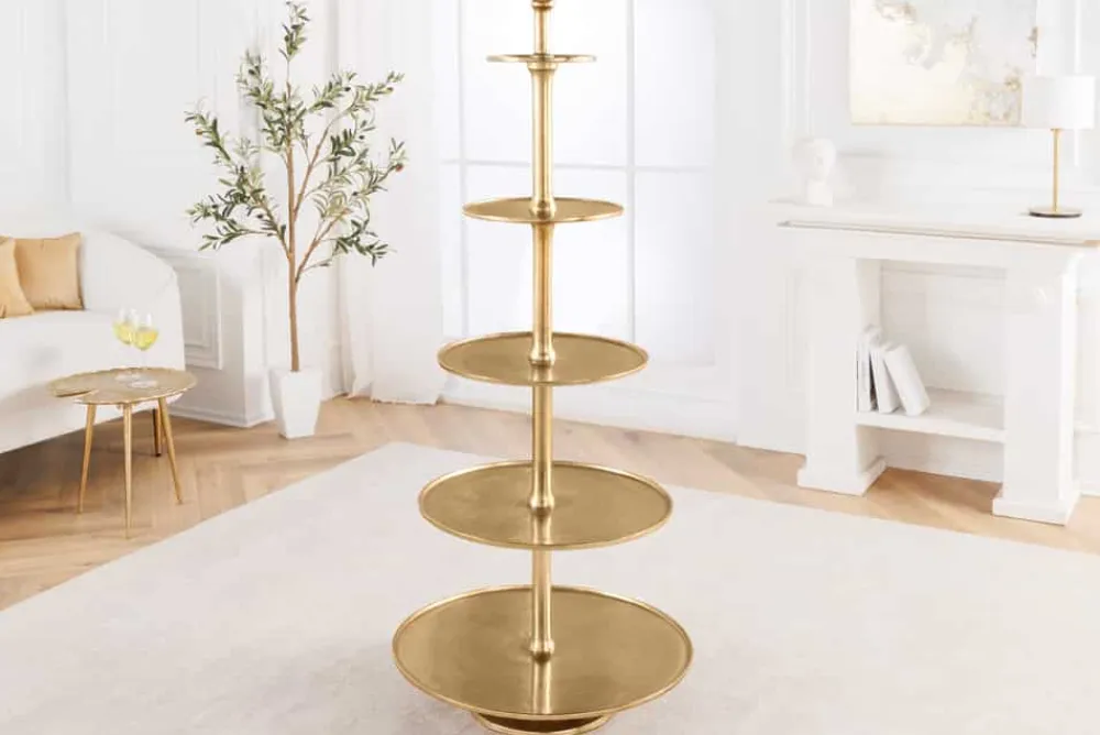 Riess-Ambiente Goldene Möbel|Etageren & Tabletts > Design XXL Etagere ABSTRACT 150cm gold Metall mit fünf Etagen handmade