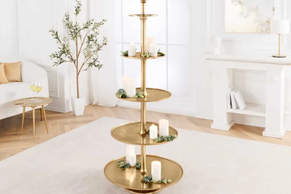 Riess-Ambiente Goldene Möbel|Etageren & Tabletts > Design XXL Etagere ABSTRACT 150cm gold Metall mit fünf Etagen handmade