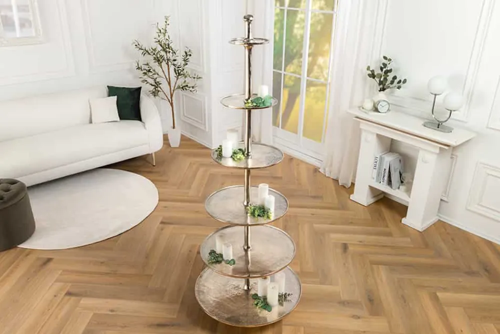 Riess-Ambiente Etageren & Tabletts > Design XXL Etagere ABSTRACT 180cm silber Metall mit sechs Etagen handmade