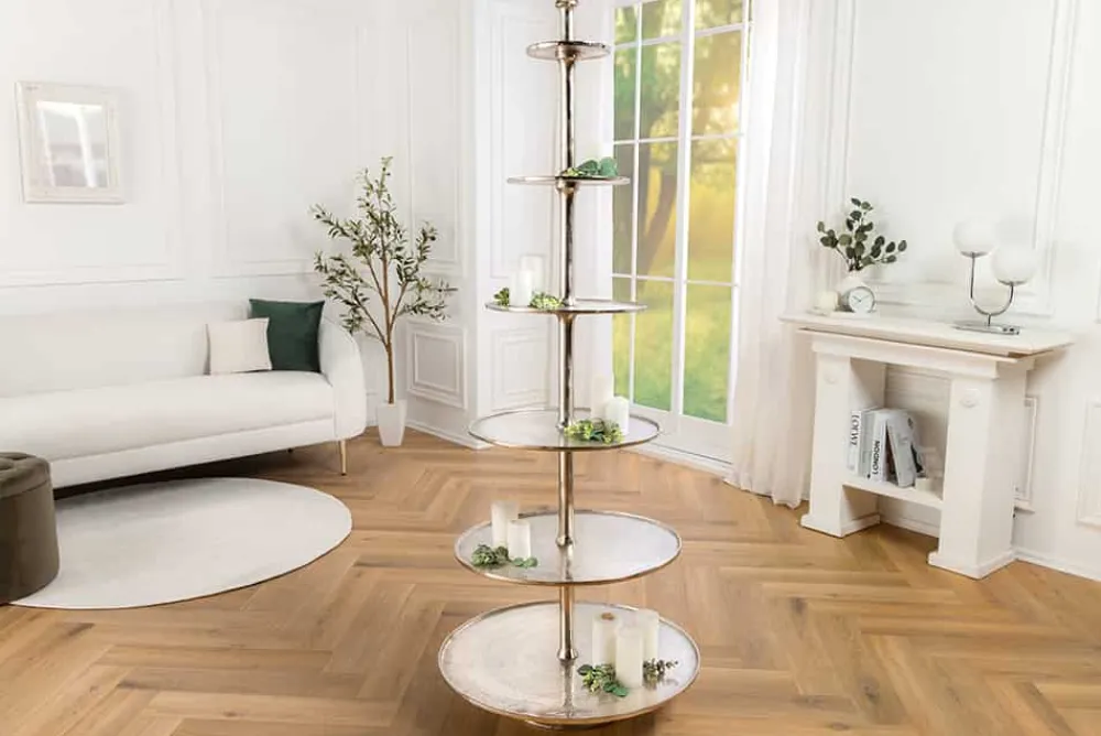 Riess-Ambiente Etageren & Tabletts > Design XXL Etagere ABSTRACT 180cm silber Metall mit sechs Etagen handmade