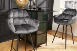 Riess-Ambiente Industrial Loft|Barhocker > Drehbarer Barhocker PAPILLON grau Samt Barstuhl mit Lehne schwarze Metallbeine
