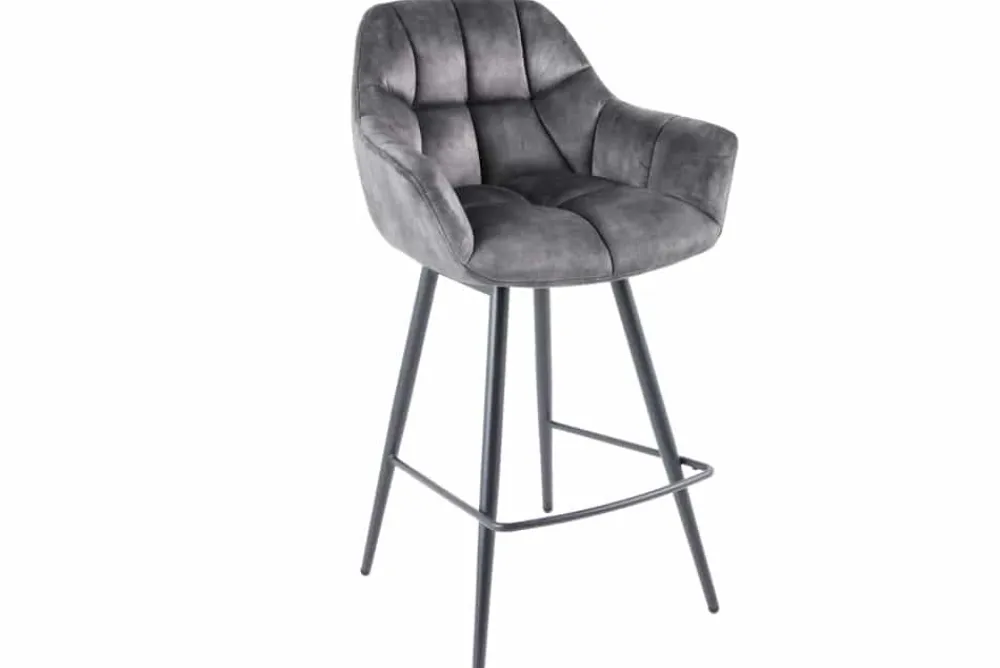 Riess-Ambiente Industrial Loft|Barhocker > Drehbarer Barhocker PAPILLON grau Samt Barstuhl mit Lehne schwarze Metallbeine