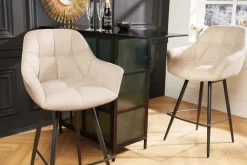 Riess-Ambiente Industrial Loft|Barhocker > Drehbarer Barhocker PAPILLON champagner beige Barstuhl mit Lehne schwarze Metallbeine