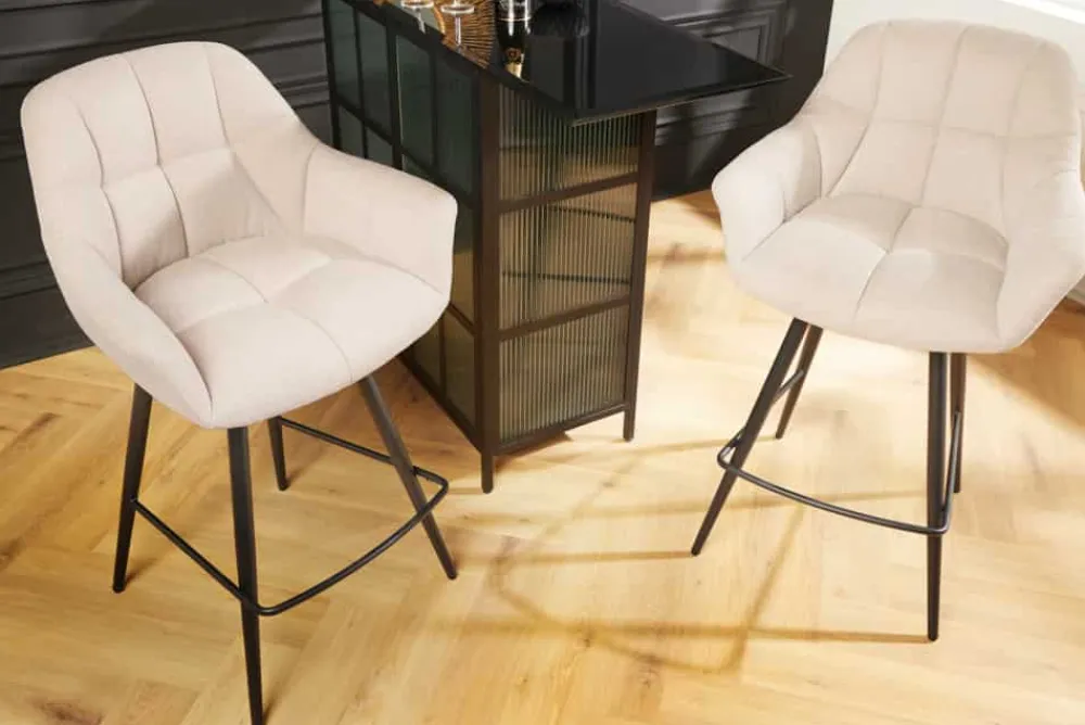 Riess-Ambiente Industrial Loft|Barhocker > Drehbarer Barhocker PAPILLON champagner beige Barstuhl mit Lehne schwarze Metallbeine