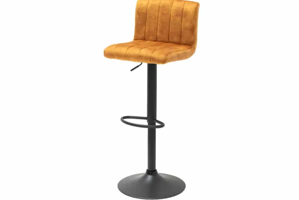 Riess-Ambiente Industrial Loft|Retro Möbel > Drehbarer Barhocker PORTLAND senfgelb Samt Barstuhl mit Lehne höhenverstellbar