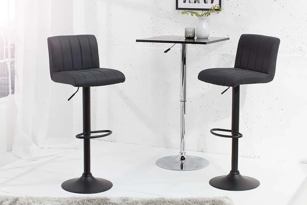 Riess-Ambiente Industrial Loft|Retro Möbel > Drehbarer Barhocker PORTLAND vintage grau Microfaser Barstuhl mit Lehne höhenverstellbar