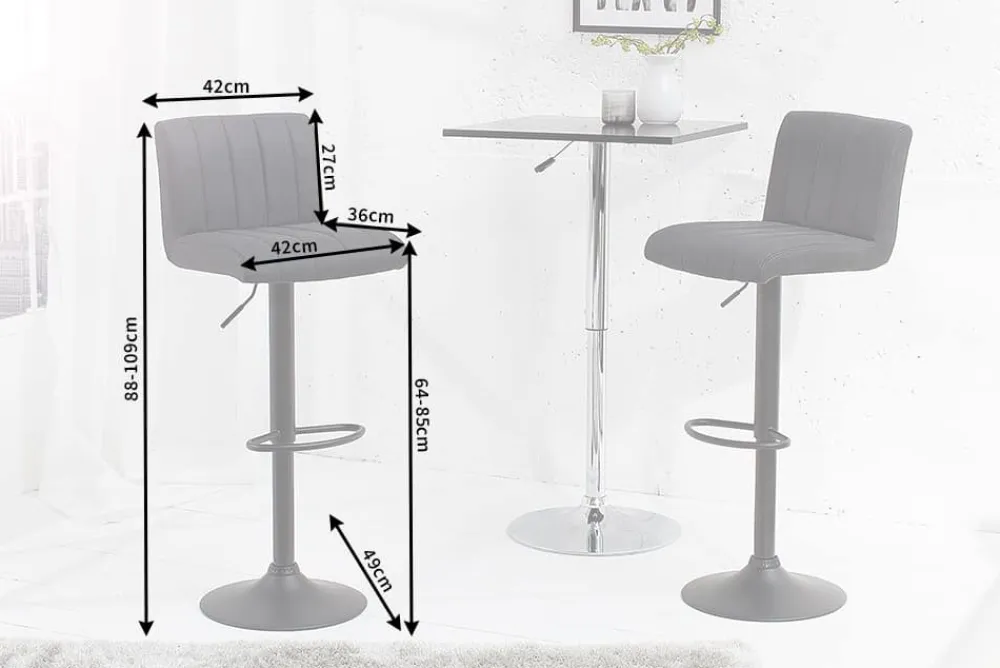 Riess-Ambiente Industrial Loft|Retro Möbel > Drehbarer Barhocker PORTLAND vintage grau Microfaser Barstuhl mit Lehne höhenverstellbar