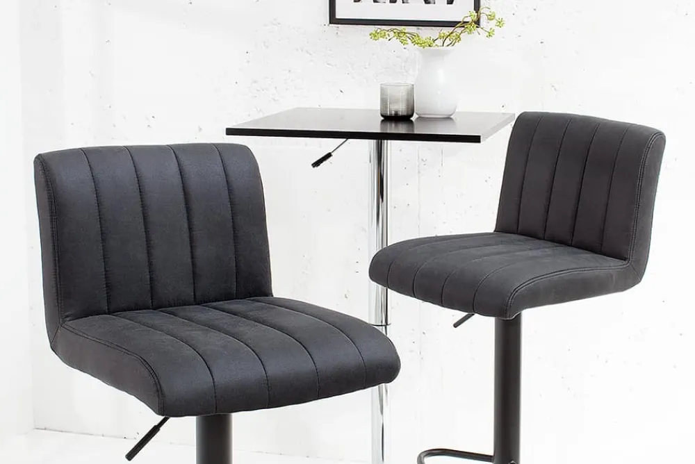 Riess-Ambiente Industrial Loft|Retro Möbel > Drehbarer Barhocker PORTLAND vintage grau Microfaser Barstuhl mit Lehne höhenverstellbar