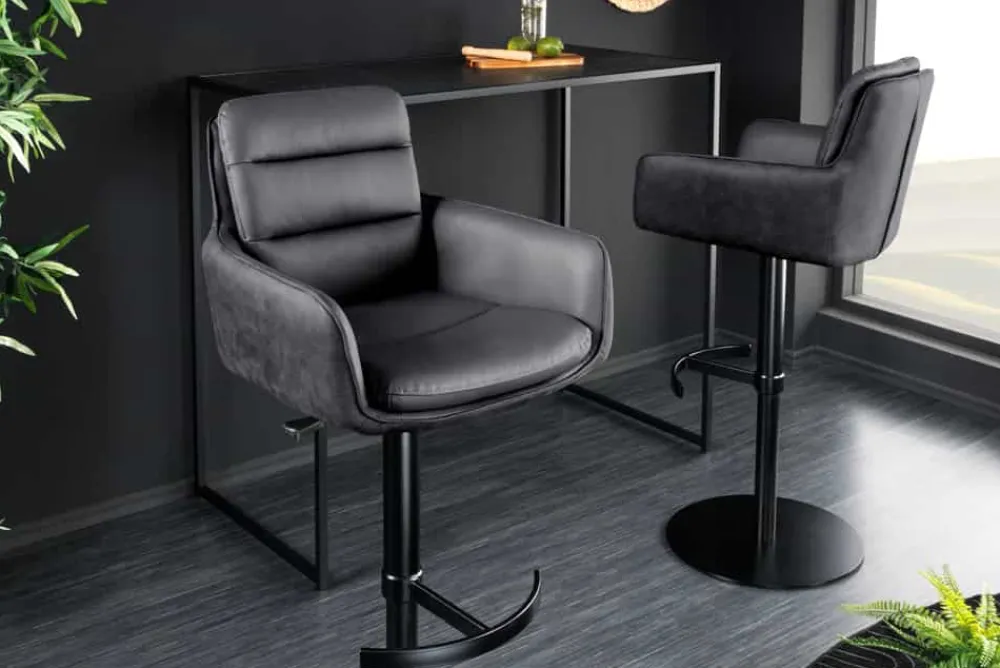 Riess-Ambiente Barhocker > Drehbarer Design Barhocker BIG GEORGE schwarz anthrazit Echtleder höhenverstellbar mit Armlehnen