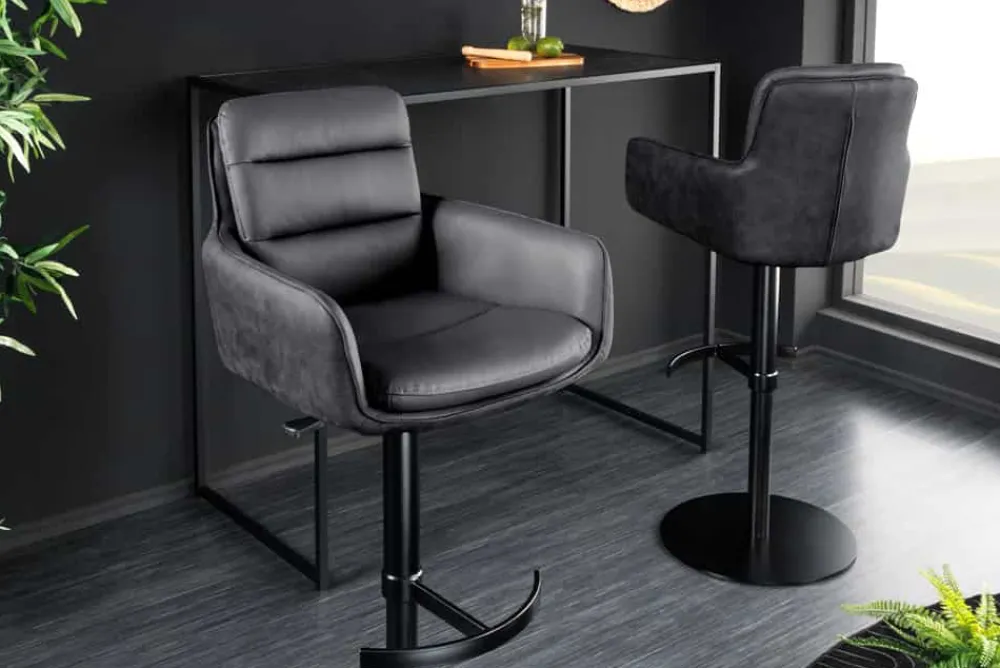 Riess-Ambiente Barhocker > Drehbarer Design Barhocker BIG GEORGE schwarz anthrazit Echtleder höhenverstellbar mit Armlehnen
