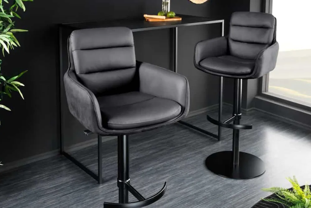 Riess-Ambiente Barhocker > Drehbarer Design Barhocker BIG GEORGE schwarz anthrazit Echtleder höhenverstellbar mit Armlehnen