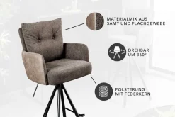 Riess-Ambiente Barhocker|Samt Möbel > Drehbarer Design Barhocker BIG GEORGE taupe Samt Taschenfederkern mit Armlehnen Metall