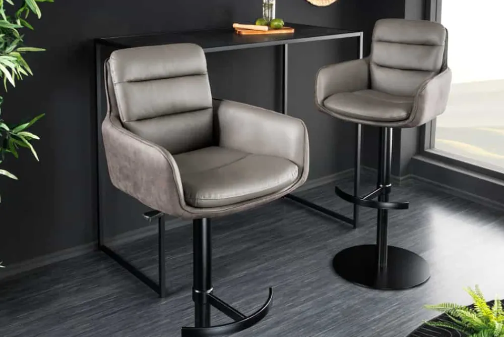 Riess-Ambiente Barhocker > Drehbarer Design Barhocker BIG GEORGE taupe Echtleder Microfaser höhenverstellbar mit Armlehnen