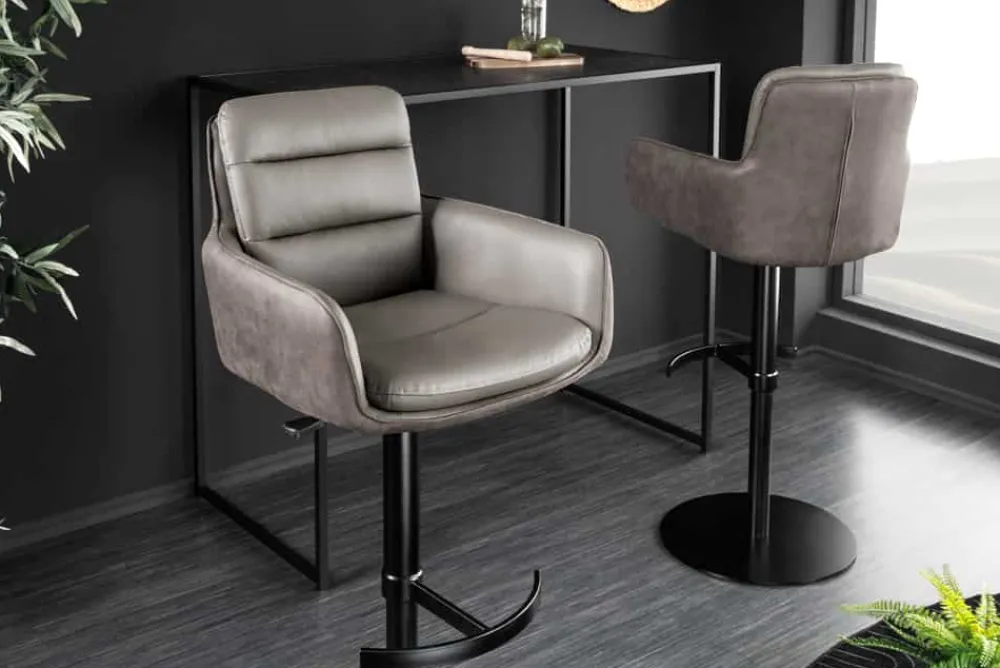 Riess-Ambiente Barhocker > Drehbarer Design Barhocker BIG GEORGE taupe Echtleder Microfaser höhenverstellbar mit Armlehnen