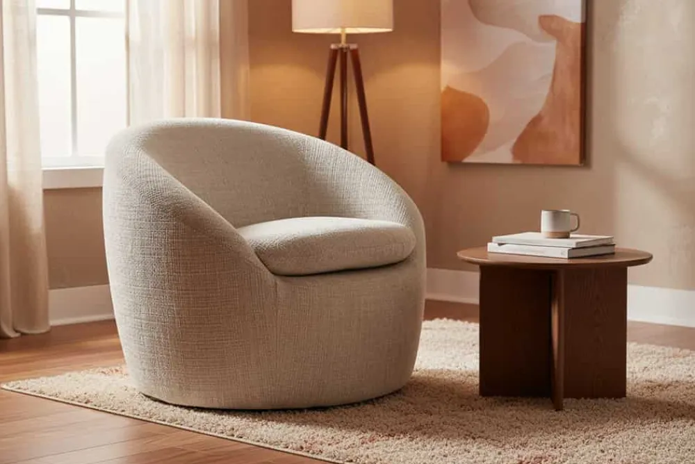 Riess-Ambiente Skandinavisch|Sessel > Drehbarer Design Sessel ALPINE beige Chenille Cremona 360° mit Armlehnen