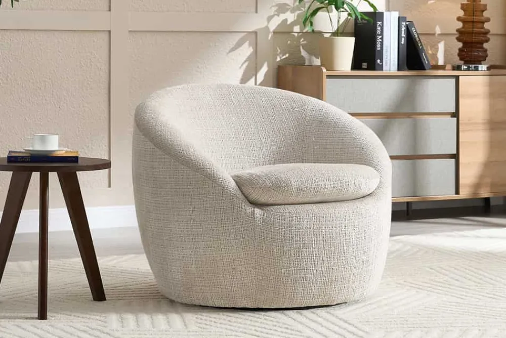 Riess-Ambiente Skandinavisch|Sessel > Drehbarer Design Sessel ALPINE beige Chenille Cremona 360° mit Armlehnen