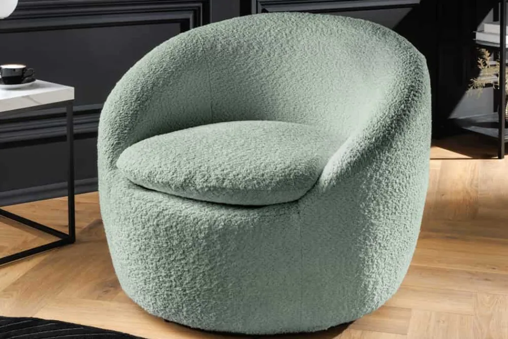 Riess-Ambiente Skandinavisch|Sessel > Drehbarer Design Sessel ALPINE salbei Bouclé 360° mit Armlehnen