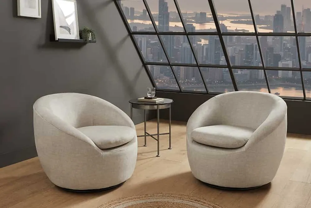 Riess-Ambiente Skandinavisch|Sessel > Drehbarer Design Sessel ALPINE beige Samt 360° mit Armlehnen