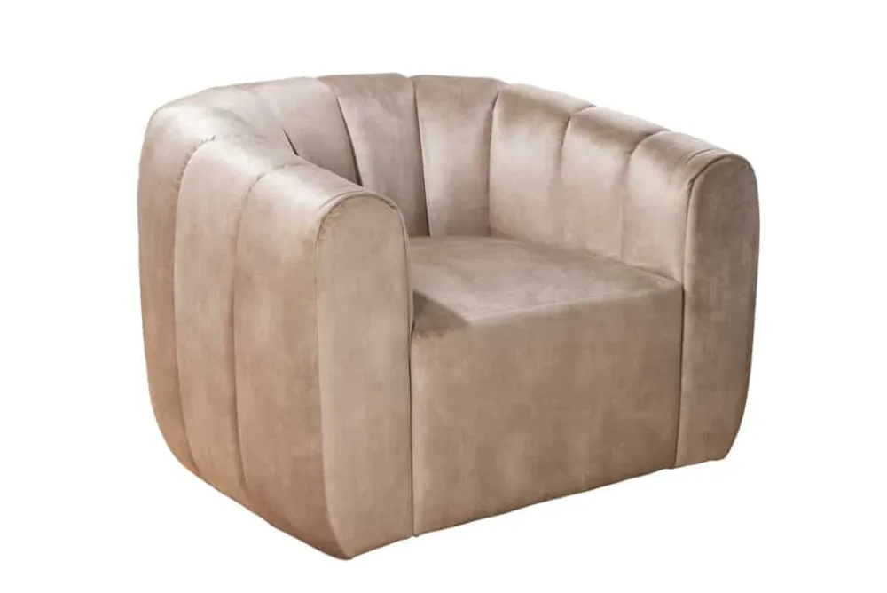 Riess-Ambiente Sessel|Retro Möbel > Drehbarer Design Sessel BABYLON champagner Samt Lounge Cocktailsessel