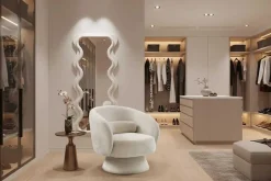 Riess-Ambiente Sessel|Retro Möbel > Drehbarer Design Sessel BOSSA NOVA beige Chenille
