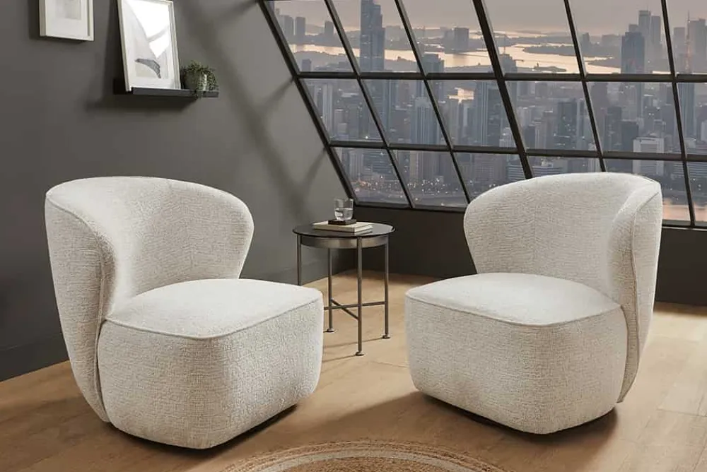 Riess-Ambiente Sessel > Drehbarer Design Sessel GATSBY beige Bouclé Tweed Soft 360°