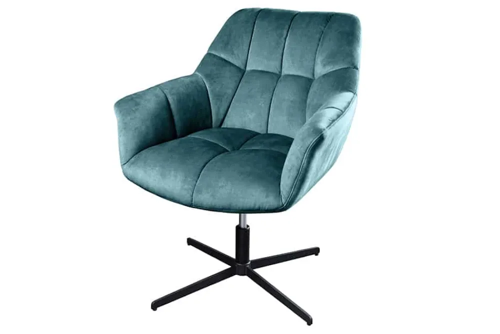 Riess-Ambiente Sessel|Samt Möbel > Drehbarer Design Sessel PAPILLON petrol Samt 360° schwarz Metall höhenverstellbar